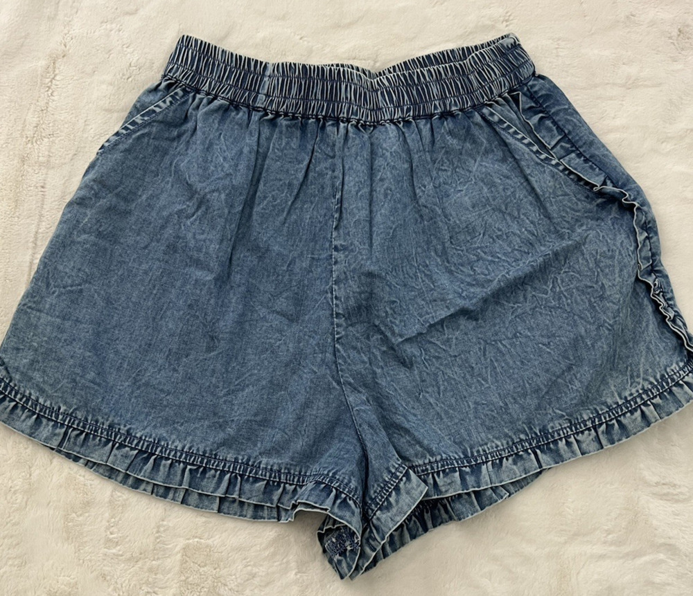 Missguided Denim Shorts Womens US 4 Blue Elastic Waist Paperbag Casual